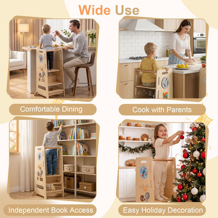 Costzon 4-in-1 Toddler Step Stool with Adjustable Height & Blackboard | Anti-Tip Montessori Tower