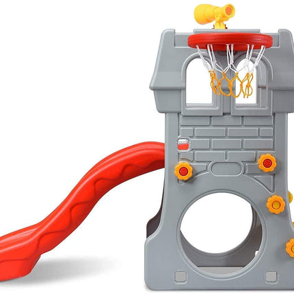 Costzon Toddler Slide Playground Climber Set, 5 in 1 Slide for Kids with Basketball Hoop, Kids Large Slide Playset Gift for Both Indoor Outdoor Use
