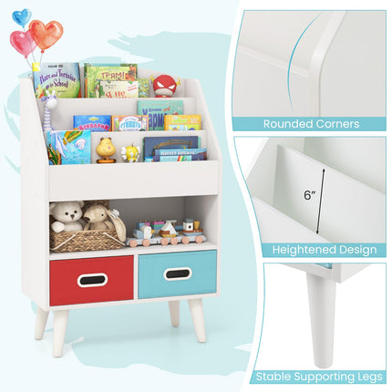 Costzon Kids Bookshelf, 5-Tier Wooden Children’s Book Rack with 2 Cube Bins for Books and Toys