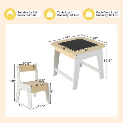 Costzon Kids Table and Chair Set, 3-in-1 Wooden Activity Table with Removable Tabletop