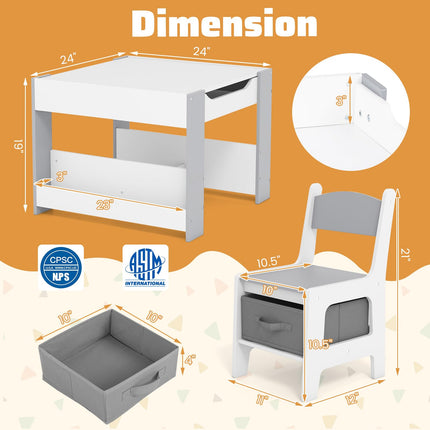 Costzon Kids Table and Chairs, 4 in 1 Wooden Activity Desk Set, Toddler Table and Chair Set
