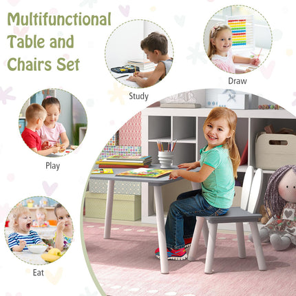 Costzon Kids Table and Chair Set, 3 Pieces Wooden Activity Play Table & 2 Cute Rabbit, Solid Wood Legs