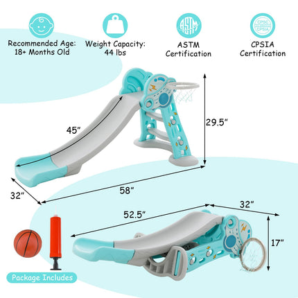 BABY JOY Toddler Slide, 3 in 1 Folding Baby Slide Climber Playset, Freestanding Slide with Long Slipping Slope