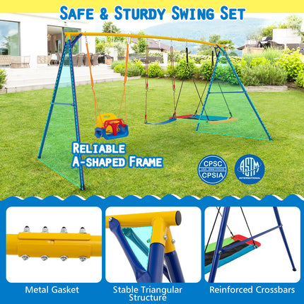 Costzon 660 lbs Swing Sets for Backyard, 3-in-1 Heavy Duty Extra Large Metal Swing Frame with Platform Swing