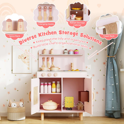 Costzon Kids Kitchen Playset | Little Chef Wooden Pretend Play Toy w/Realistic Ice Maker