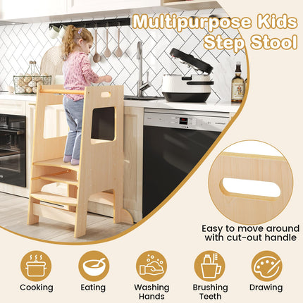 Costzon Toddler Tower, Height Adjustable Kids Kitchen Step Stool with Safety Rail