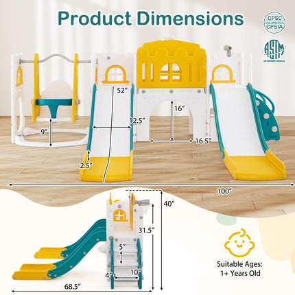 Costzon 10 in 1 Toddler Swing and Slide Set 2 Slides
