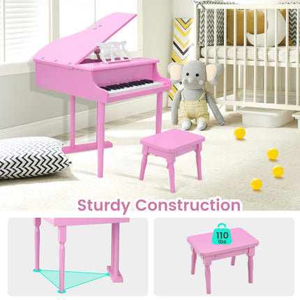 30 Keys Wood Toy Grand Piano with Music Stand and Bench - Costzon