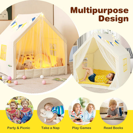 Costzon Kids Tent, Toddler Indoor Outdoor Playhouse w/Windows, Washable Cotton Mat