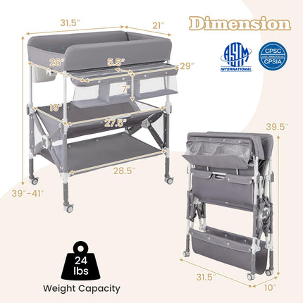 BABY JOY Portable Baby Changing Table, Foldable Waterproof Diaper Changing Station w/Wheels
