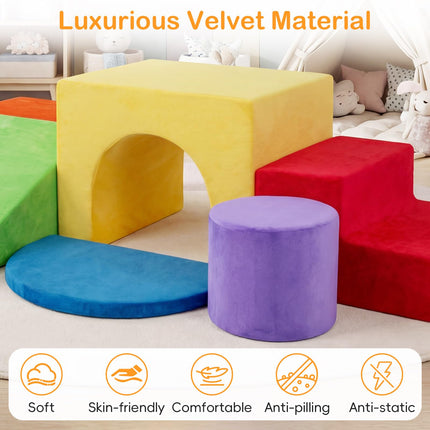 Costzon 6 PCS Foam Climbing Blocks | Velvet Indoor Climb & Crawl Activity Playset