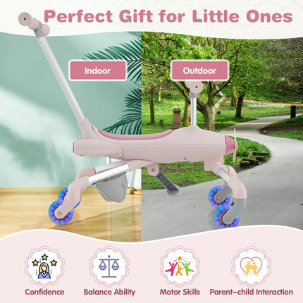 Costzon Push Car for Toddlers, 2 in 1 Stroller Sliding Walking Car with LED Flashing Wheels, Removable & Adjustable Push Handle