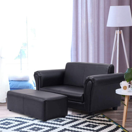 Costzon Toddler Couch with Footstool 2 in 1 Double Seat Children's Sofa