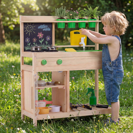 Costzon Mud Kitchen Wooden Toddler Pretend Cooking Playset