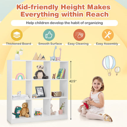 Costzon Toy Organizers and Storage, Wooden White 9-Cube Kids Bookcase for Books Toys Display Organization