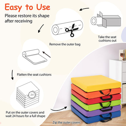 Costzon 6-Piece 16 inch Kids Floor Cushion 2.5" Thick Waterproof