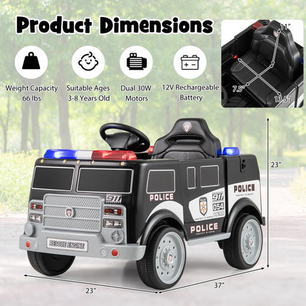 Costzon Ride on Police Car, 12V Battery Powered Electric Cop Cars for Kids w/3 Speeds, Megaphone