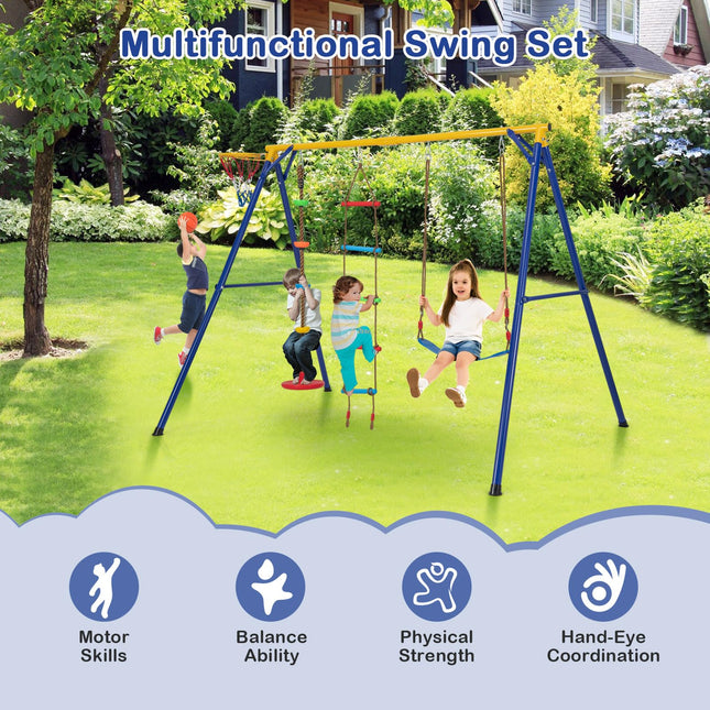 Costzon 660 lbs Swing Sets for Backyard, 4-in-1 Heavy Duty Large Metal Swing Frame with Adjustable Swing