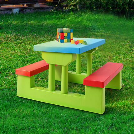 Costzon Kids Picnic Table, Indoor & Outdoor Plastic Table and Bench with Removable Umbrella