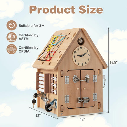 Costzon Montessori Busy House Toy, Wooden Multi-Purpose Play House, Educational Learning Toy for Boys & Girls