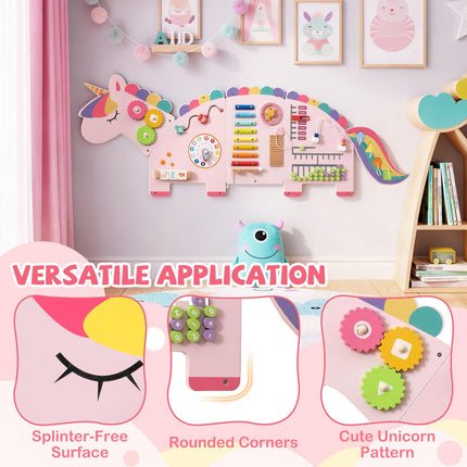 Costzon Unicorn Activity Wall Busy Board Wall-Mounted Toddler Learning Activity Center