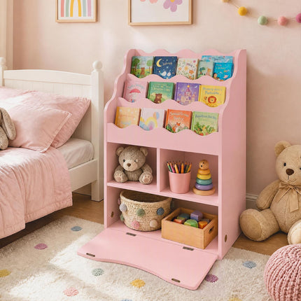Costzon Kids 3-Tier Bookshelf with Cubes & Flip Down Cabinet