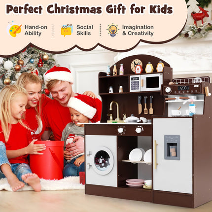 Costzon Kids Kitchen Playset, Wooden Pretend Play Kitchen with Coffee Maker