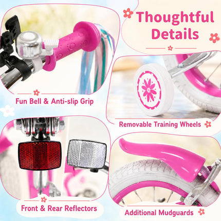 BABY JOY 12 14 16 18 Inch Girls Bike w/Streamers & Bag