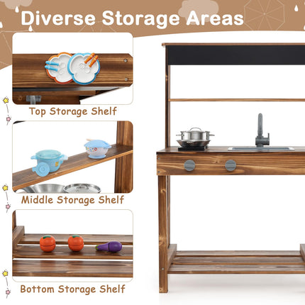 Costzon Mud Kitchen, Outdoor Play Kitchen, Wooden Kids Kitchen Playset, Mud Kitchen for Kids Outdoor