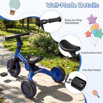 Costzon 5-in-1 Toddler Foldable Balance Bike Removable Pedals Adjustable Handlebar and Rear Wheels