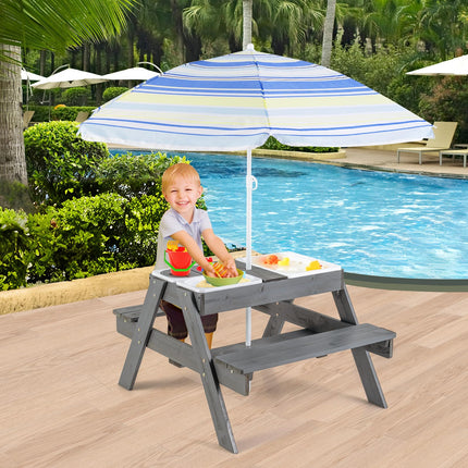 Costzon Kids Picnic Table, 4 in 1 Sand & Water Table w/Adjustable Umbrella