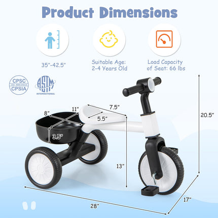 BABY JOY Toddler Tricycle, 2-in-1 Kids Tricycle Auxiliary Balance Bike with Carbon Steel Frame