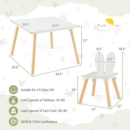 Costzon Kids Table and Chair Set, 3 Pieces Wooden Activity Play Table & 2 Cute Rabbit