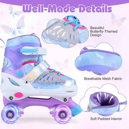 4-Size Adjustable Quad Skates Light-up Wheels Safety Protection