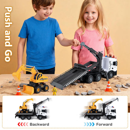 Costzon Licensed Scania Tow Truck Toy & Excavator with Sounds & Lights(Rescue+Excavator)