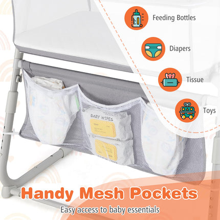 BABY JOY Bassinet, Bedside Crib w/Adjustable Height, Comfy Mattress, Full-Mesh Sides and Storage Pockets (37" x 31.5" x 41.5")