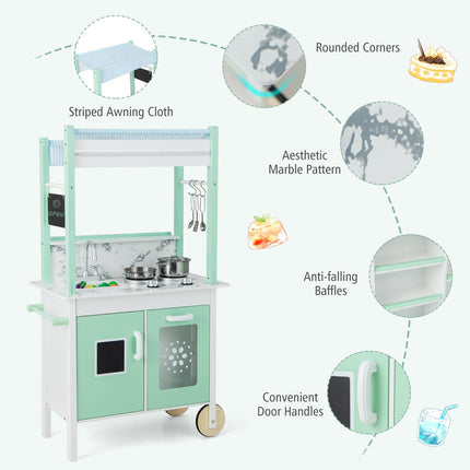 Costzon Double-Sided Play Kitchen & Grocery Store, 2-in-1 Wooden Kids Kitchen Playset