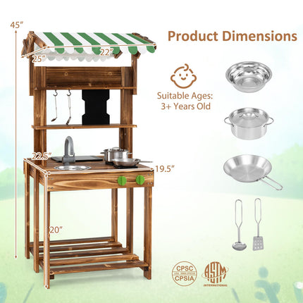 Double Sided Outdoor Play Kitchen and Barbecue Grill Playset with Canopy