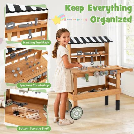 Costzon Kids 2-in-1 Wooden Kids Workbench w/Play Tools Set