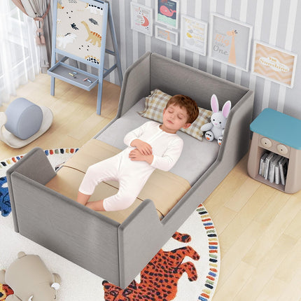Costzon Toddler Bed Soft Velvet Fabric Upholstered Children Floor Bed Frame