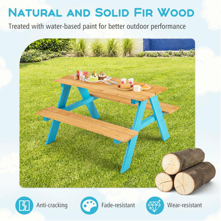 Costzon Kids Picnic Table, Fir Wood Children’s Activity Table with Benches, Toddler Patio Furniture Set