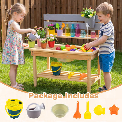 Costzon Outdoor Wooden Play Kitchen w/Extended Tabletop