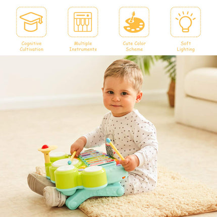 Costzon 3 in 1 Musical Toy, Electronic Xylophone with Game Drum, Kids' Drum & Percussion Instruments