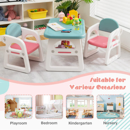 Costzon Kids Table and Chair Set, 3-Piece Plastic Activity Table with Building Blocks, Toddler Table and Chair Set