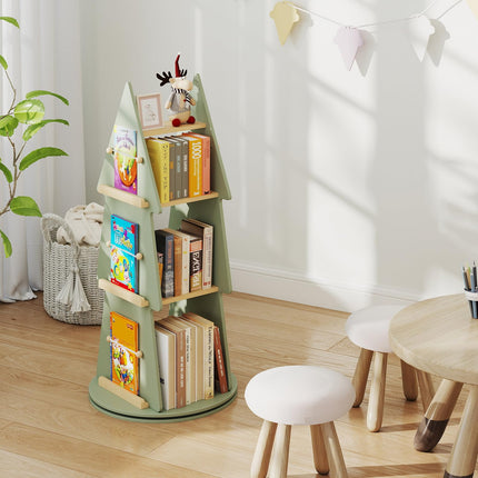 Costzon 4-Tier Kids Corner Book Shelf for Small Space 360° Display Spinning