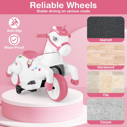 Costzon Ride on Car, 12V Ride on Toys for Toddlers Pony w/Training Wheels. Motorized Play Horse, Kids Car Motorcycle