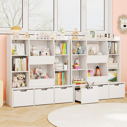 Costzon Large Kids Bookcase with 3 Movable Drawers & 8 Storage Cubbies