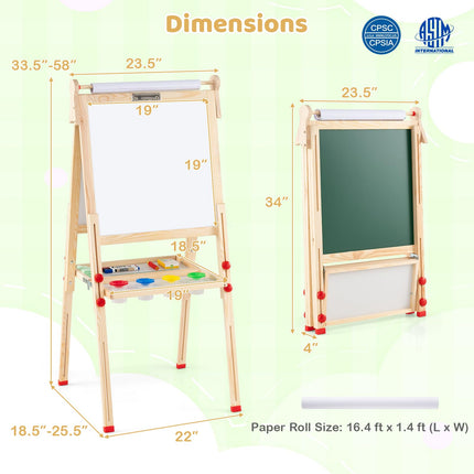 Costzon Wooden Art Easel for Kids 3 in 1 Height Adjustable Foldable Easel