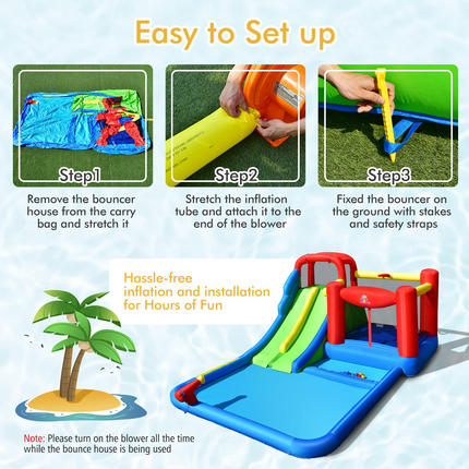 Costzon Inflatable Water Slide Park, Kids Giant Water Park Jumping Castle