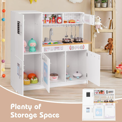 Costzon Play Kitchen for Kids, Wooden Toy Kitchen Set with Blackboard